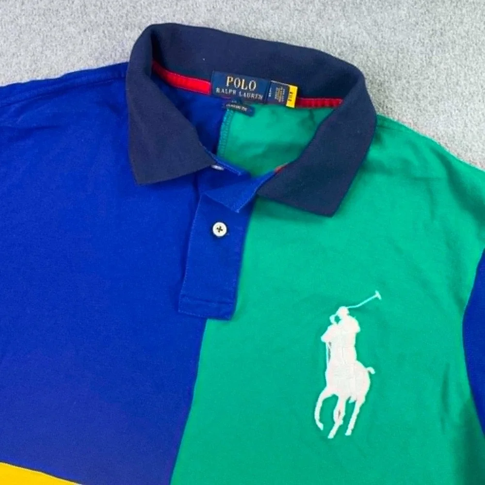 Polo Ralph Lauren Polo Shirt Mens Large Multi Color Block Big Pony Classic Fit